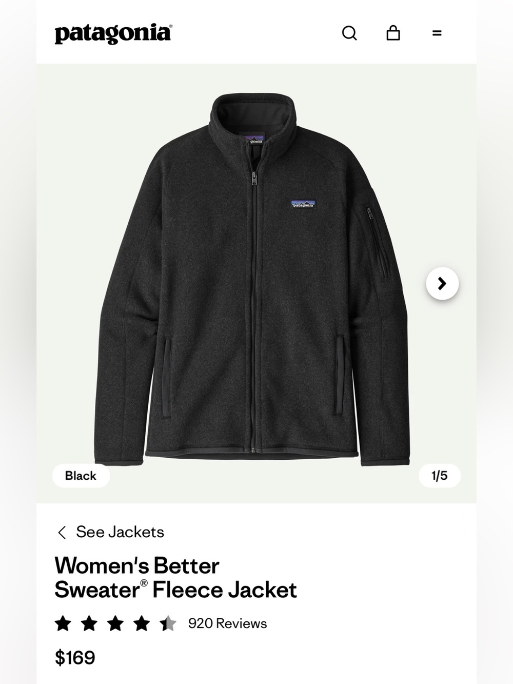 Patagonia Black Women's Better Sweater Fleece Jacket - XXS